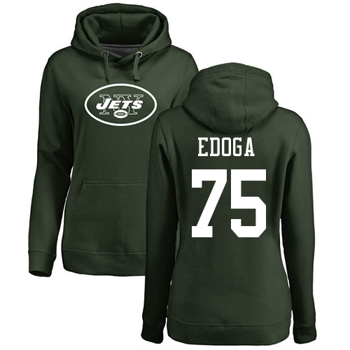 New York Jets Green Women Chuma Edoga Name and Number Logo NFL Football #75 Pullover Hoodie Sweatshirts->women nfl jersey->Women Jersey